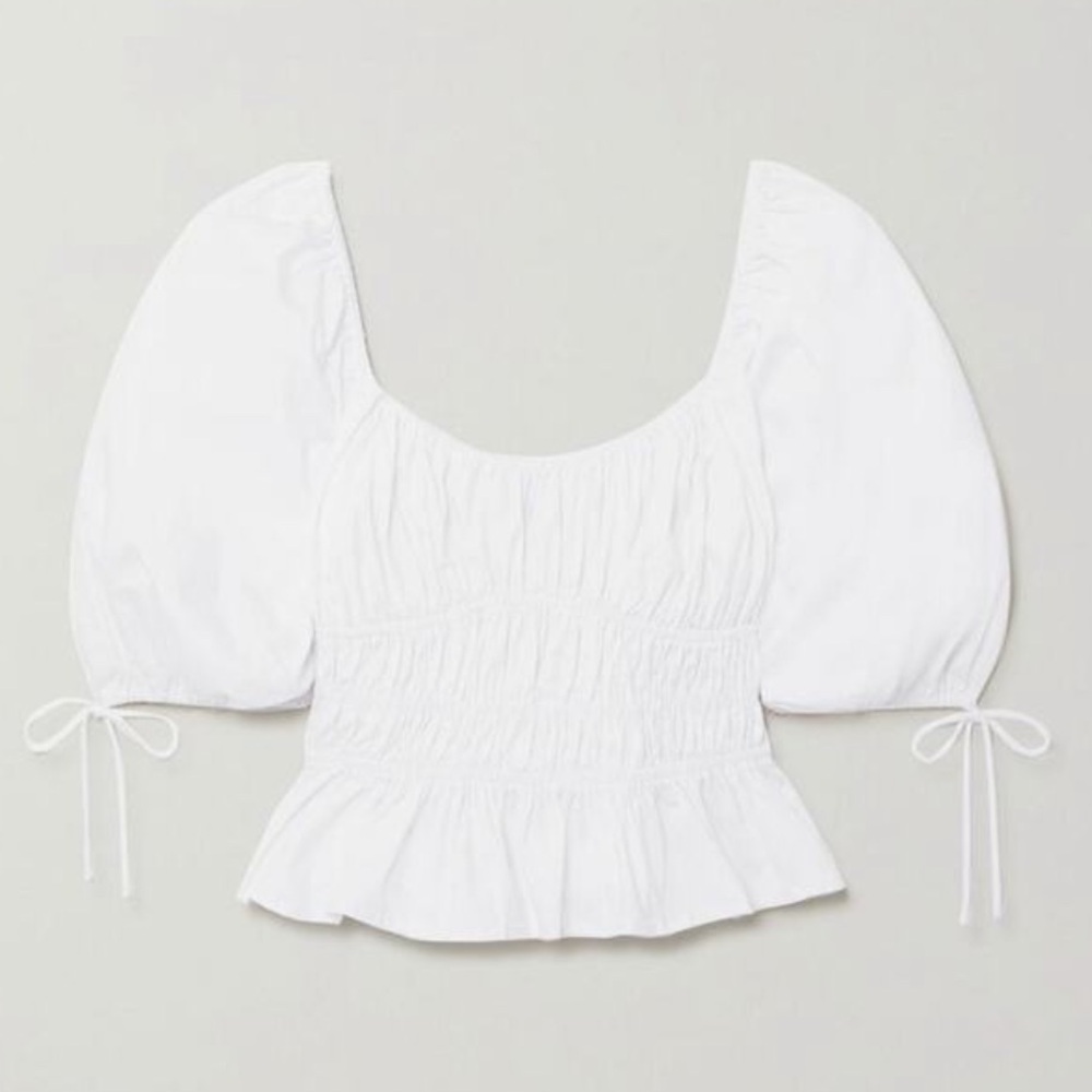 STAUD Faye Top Size 0 - White Puff Sleeve